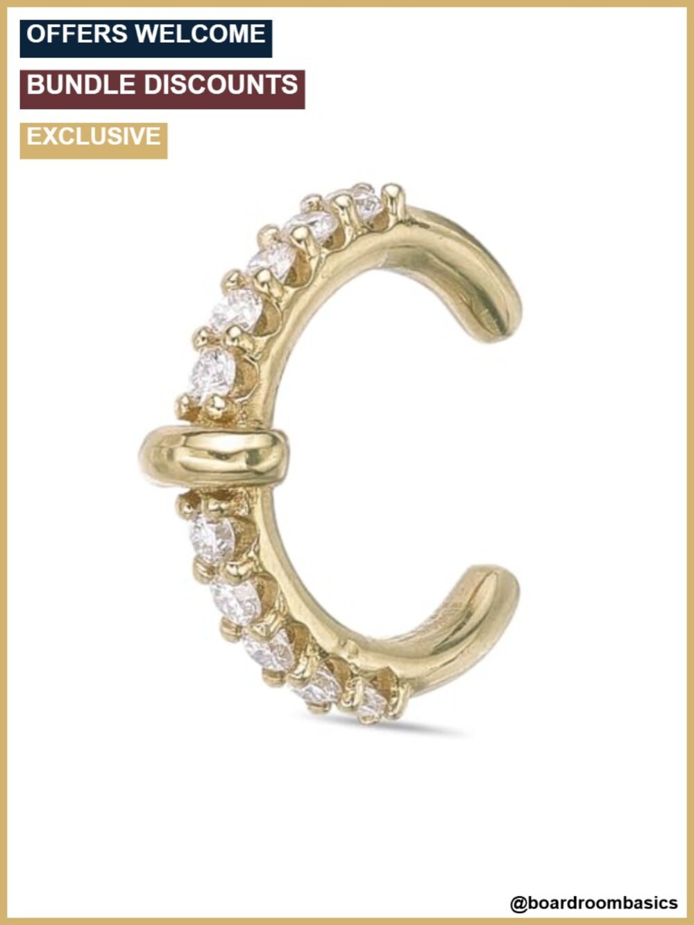Lab Grown Diamond Ear Cuff 18k Yellow Gold Plated 925 Sterling Silver
